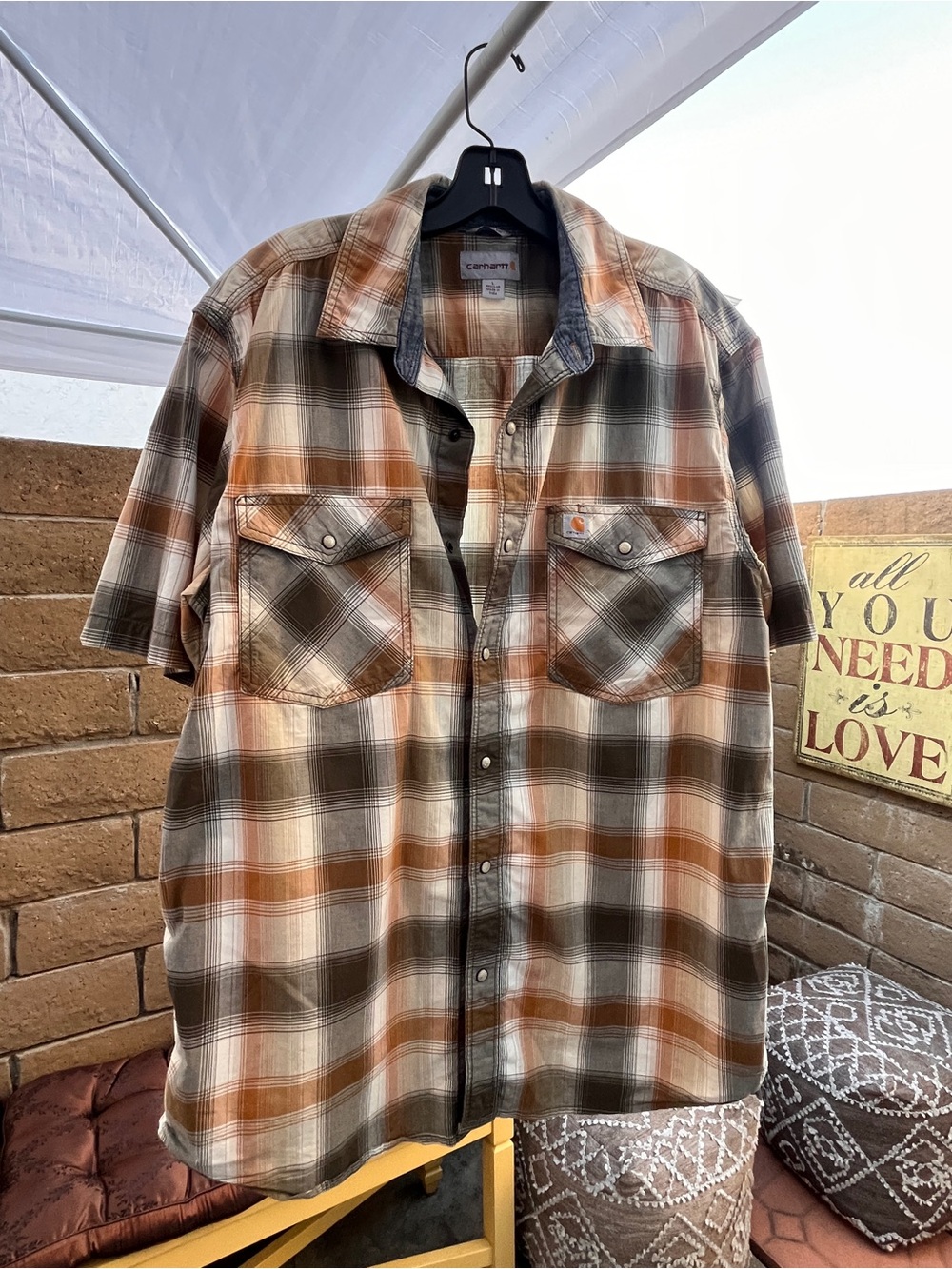 Carhartt Men’s Short Sleeve Plaid Shirt - Brown/Olive/Cream